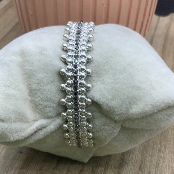 Lucky Brand Black Rhinestone Silver Tone Bangle Bracelet - Picture 3 of 7